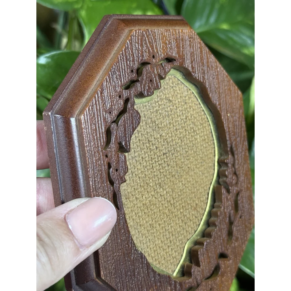 Vtg HL British Registered Design Ornate Octagon 4”x 5” Faux Wood Picture Frame